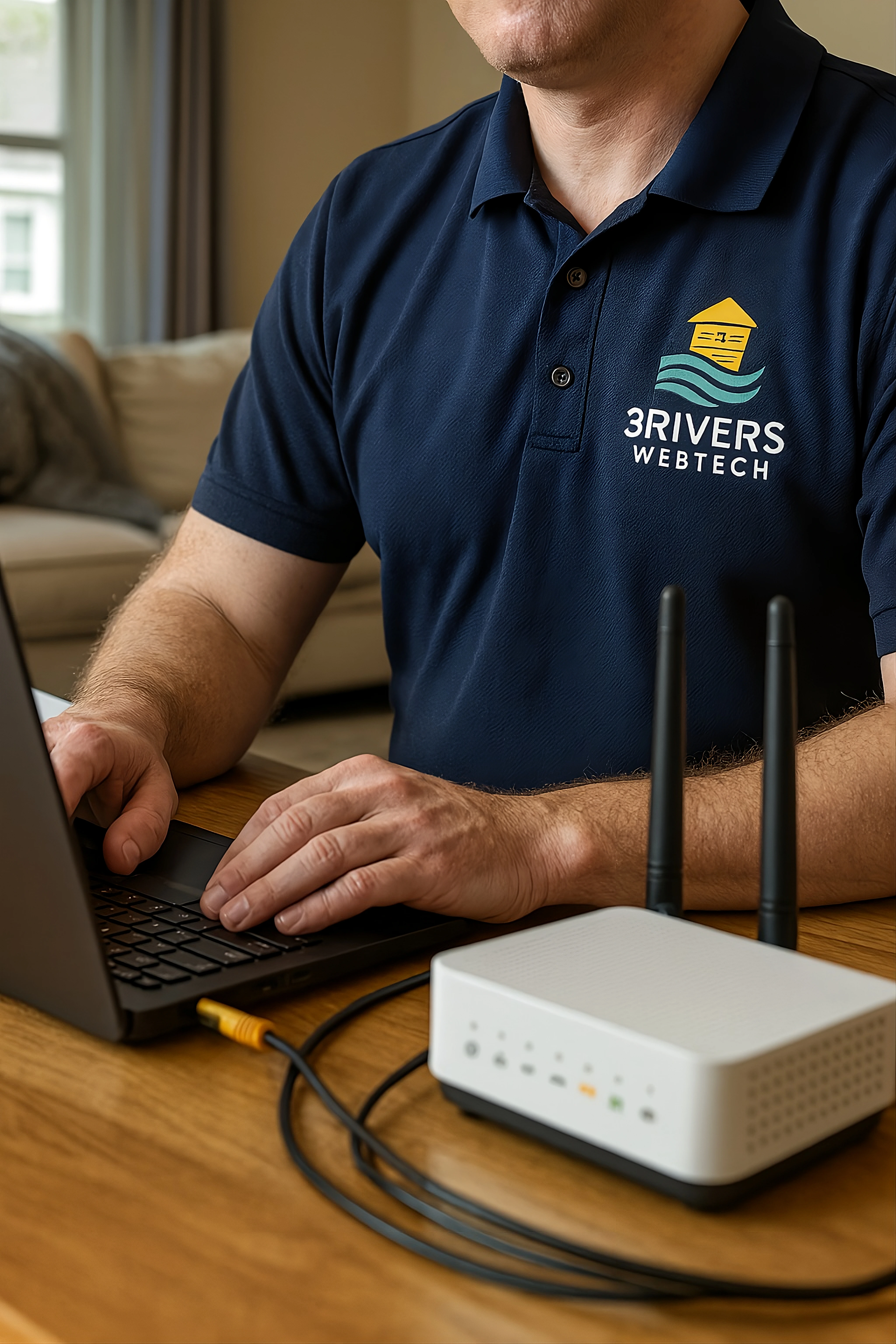 3Rivers WebTech technician providing Fort Wayne residential technology services - home networking and tech support